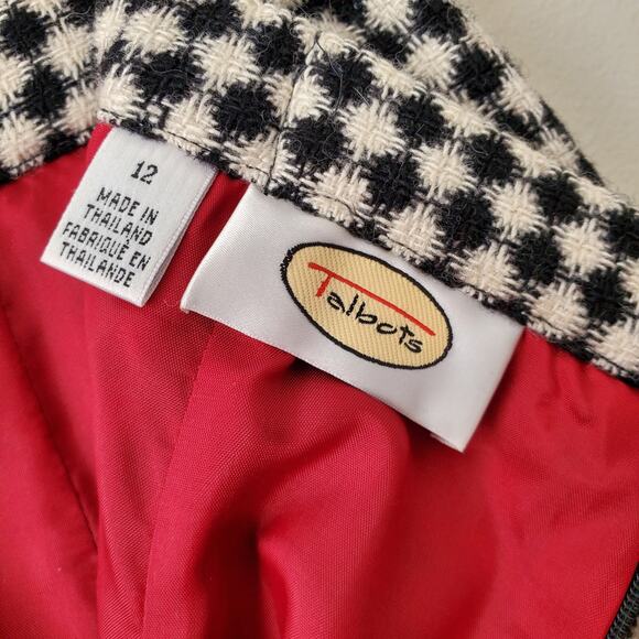 Talbots 90s Black Ivory Wool Tweed Pencil Skirt 12 Preppy Retro Classy Career - Picture 8 of 15